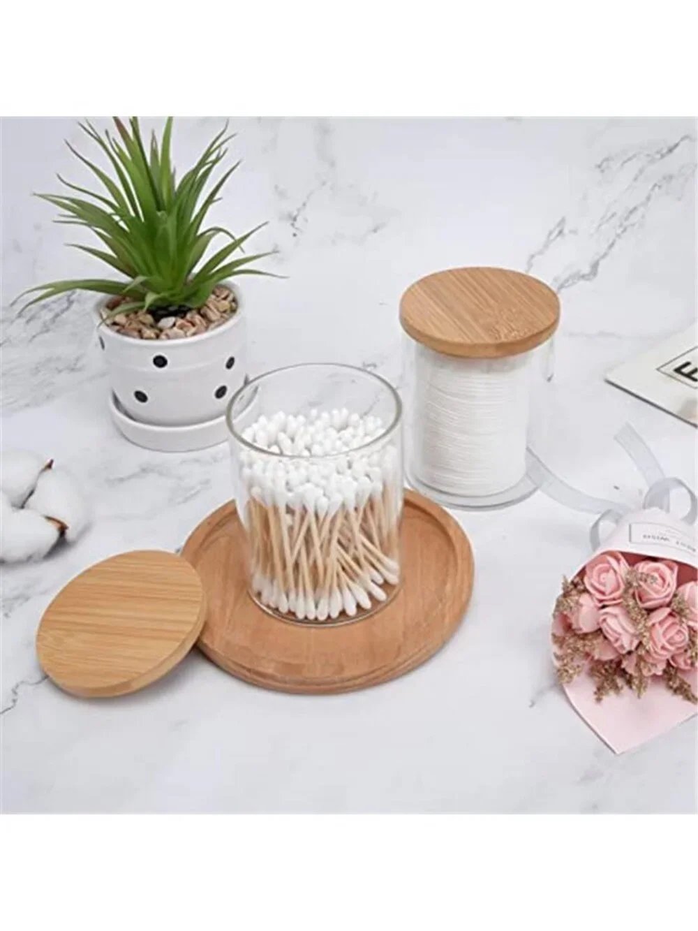 2 Pack Glass Qtip Holder Dispenser for Cotton Ball,Swab,Pads,Floss